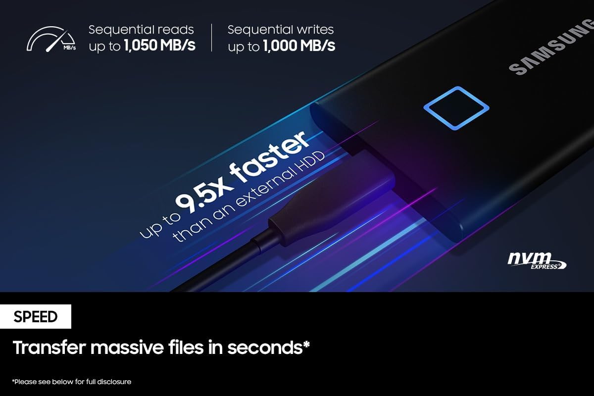 Open Box - Samsung MU-PC2T0K/WW Samsung T7 Touch Portable SSD (MU-PC2T0K/WW) Black 2TB