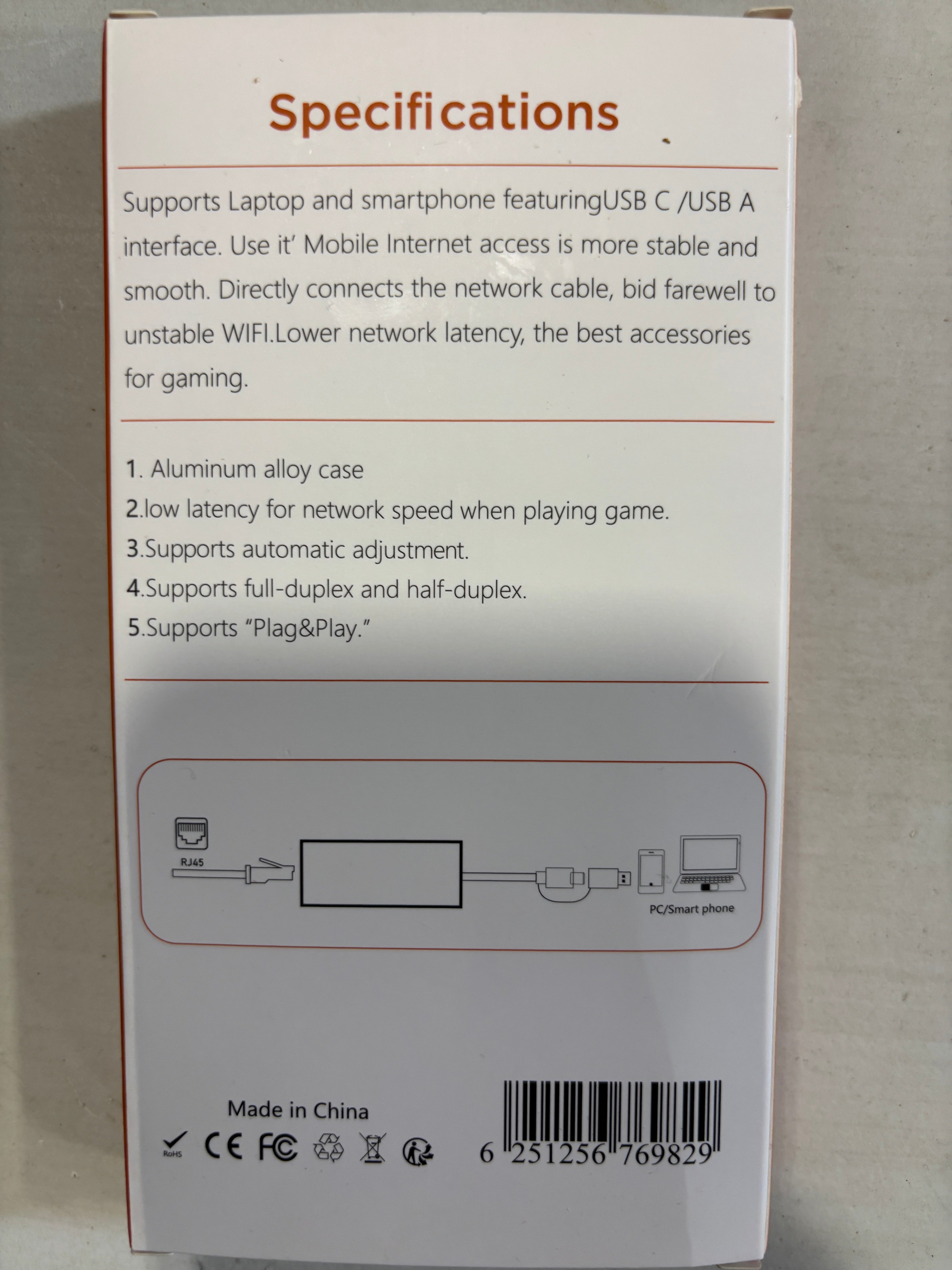 Brand New - Generic Multi-Port LAN Adapter with USB A, USB C, and Ethernet Connectivity