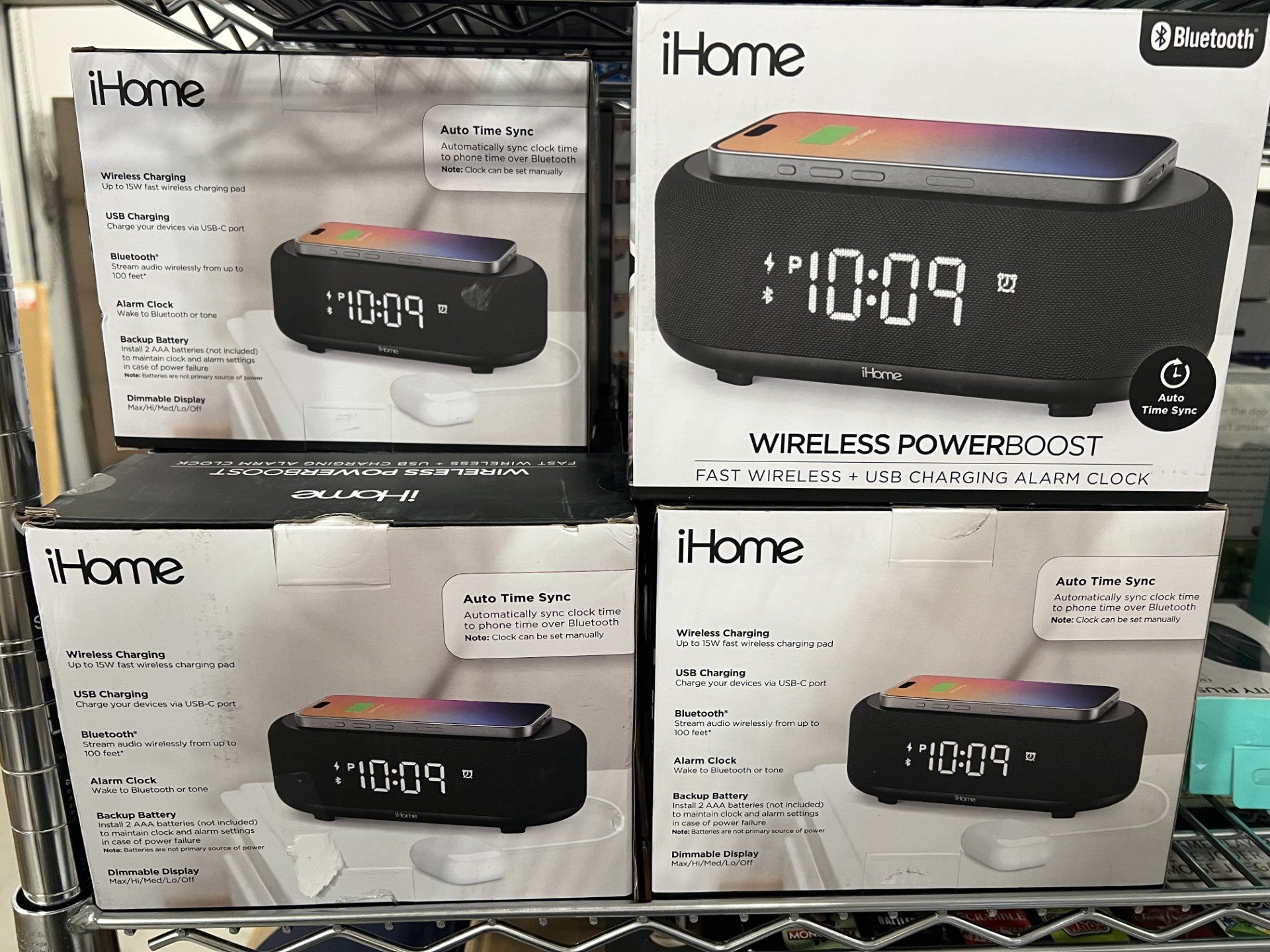 Open Box : IHOME POWERBOOST -  Fast Wireless + USB Charging Alarm Clock Bluetooth Speaker