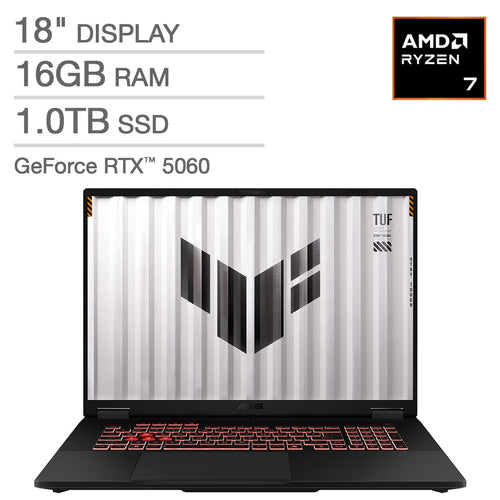 Open Box - Asus TUF FA808UM-IS74 18" Gaming Laptop - Gray (AMD Ryzen™ 7 260 / 16 GB RAM / 1 TB SSD / GeForce RTX™ 5060 GPU / Windows 11 Home)
