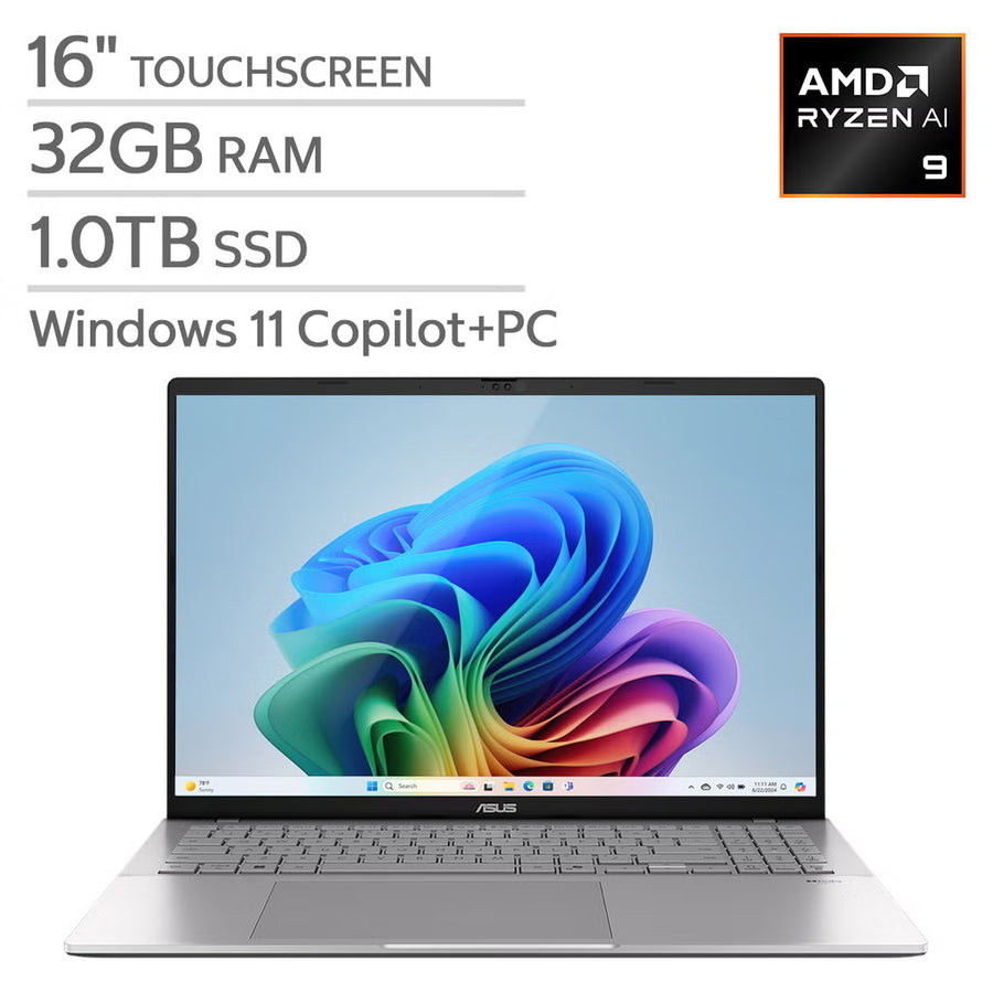 Open Box - ASUS Vivobook S16 16" Touchscreen Laptop - Silver (AMD Ryzen™ AI 9 465 , XDNA™ NPU up to 50TOPS / 32 GB RAM / 1 TB SSD / Windows 11 Home)
