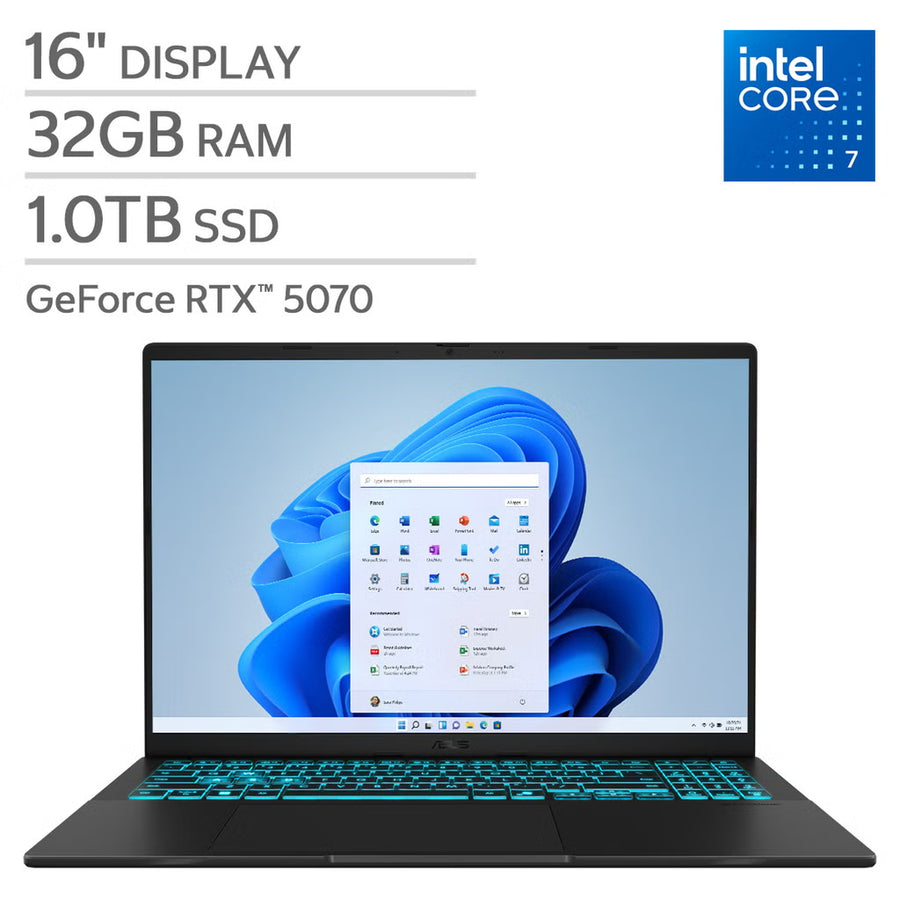 Open Box - Asus Vivobook V16 16" Gaming Laptop - Black (Intel® Core™ 7 Processor 240H / 32 GB RAM / 1 TB SSD / GeForce RTX 5070 / Windows 11 Home)