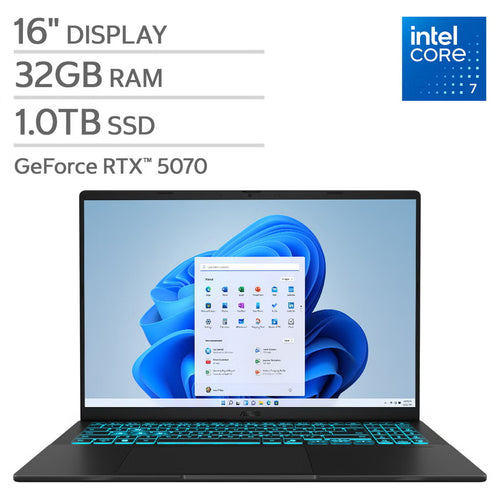 Open Box - Asus Vivobook V16 16" Gaming Laptop - Black (Intel® Core™ 7 Processor 240H / 32 GB RAM / 1 TB SSD / GeForce RTX 5070 / Windows 11 Home)