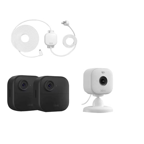 Open Box - Blink BJSOTDRPLUS 2pk Outdoor Camera with Mini 2 Camera, Weather Resistant 13' Power Adapter