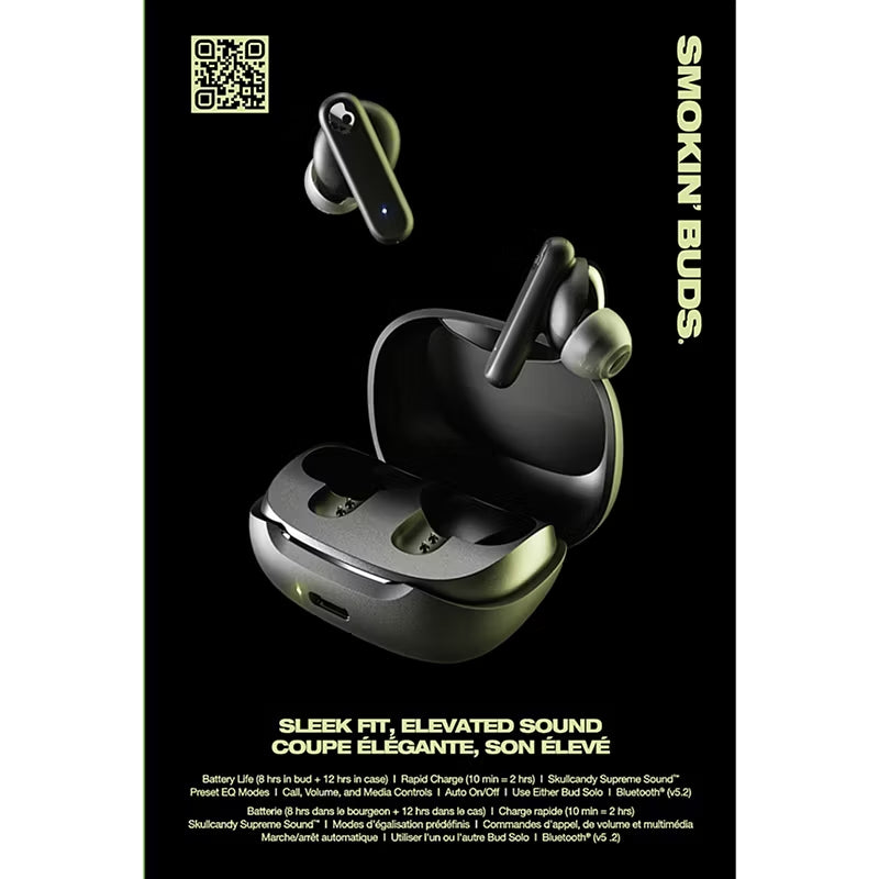 Open Box - Skullcandy S2TAW-R740 Smokin' Buds Bluetooth Earbuds with Microphone - True Black
