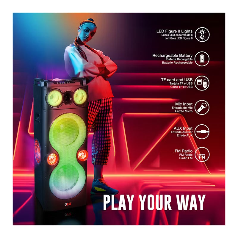 Open Box - QFX PBX-1260 Dual 12" Party Speaker With Rechargeable Battery and LED Lights