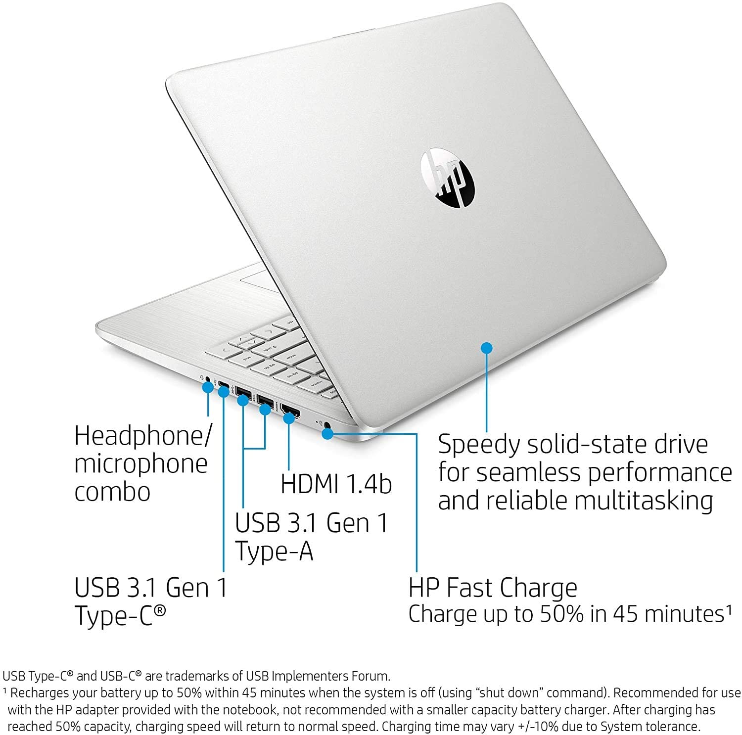 Open Box - HP 14_DQ1077WM/OB 14" Laptop - Silver ( i3-1005G1 / 8 GB RAM / 256 GB SSD / Windows 10 Home)