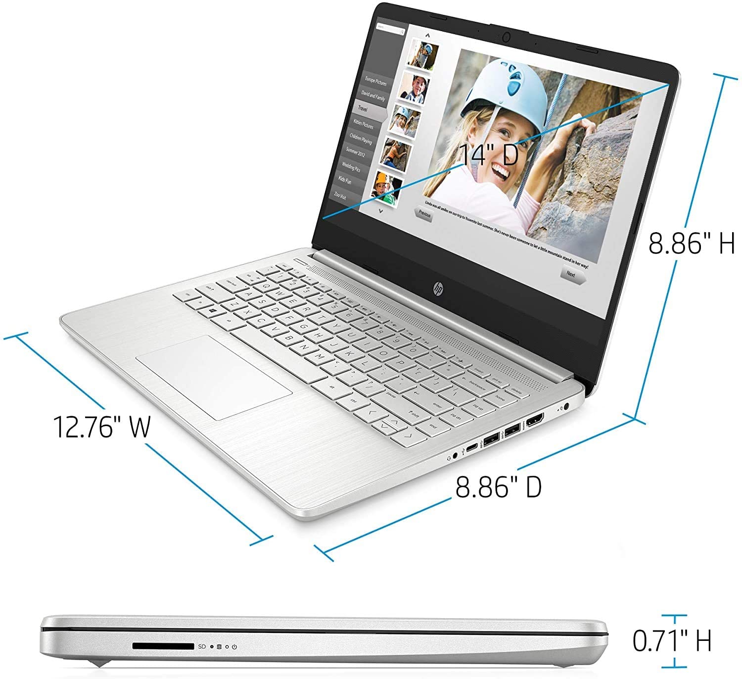 Open Box - HP 14_DQ1077WM/OB 14" Laptop - Silver ( i3-1005G1 / 8 GB RAM / 256 GB SSD / Windows 10 Home)